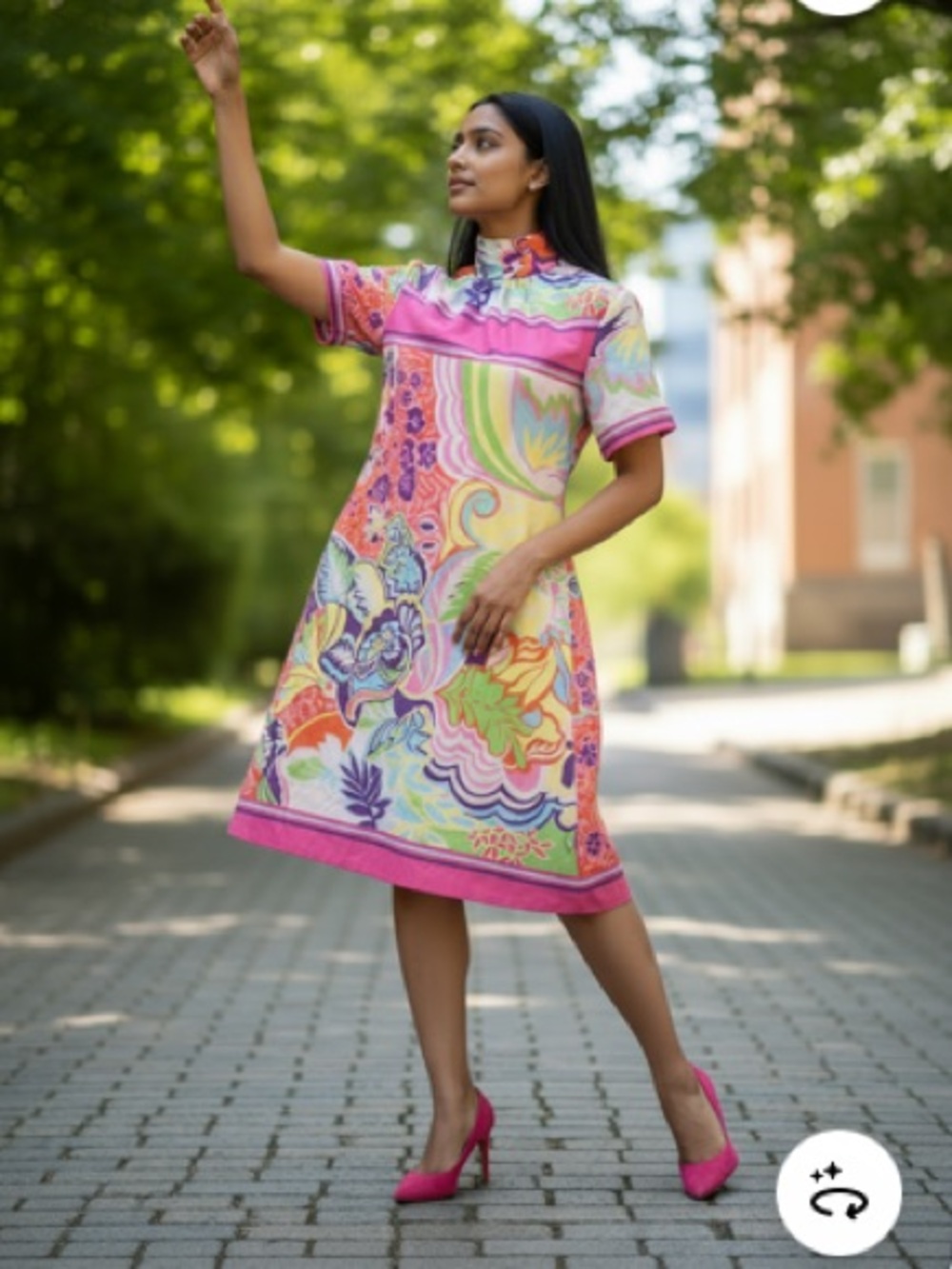 LAVENDER BROWN RORY DRESS. Vibrant Floral Short-Sleeve Shift Dress - Multicolor